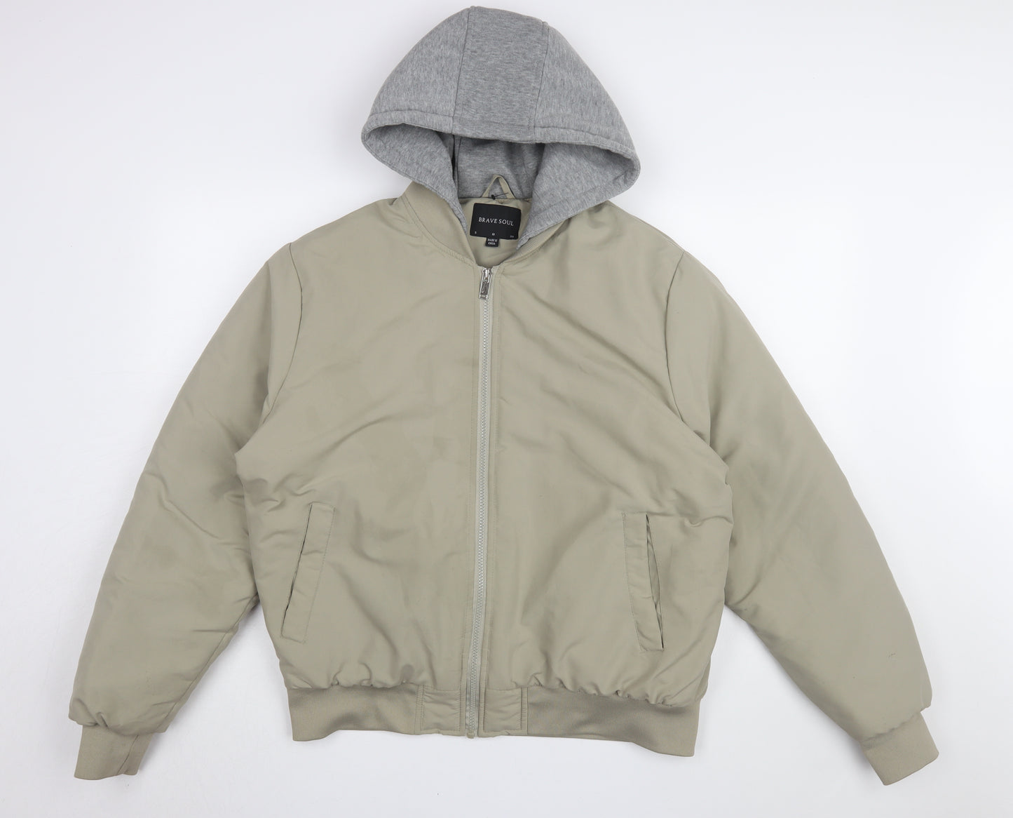 Brave Soul Women's Beige Hooded Bomber Jacket S