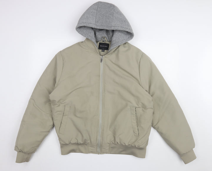 Brave Soul Women's Beige Hooded Bomber Jacket S