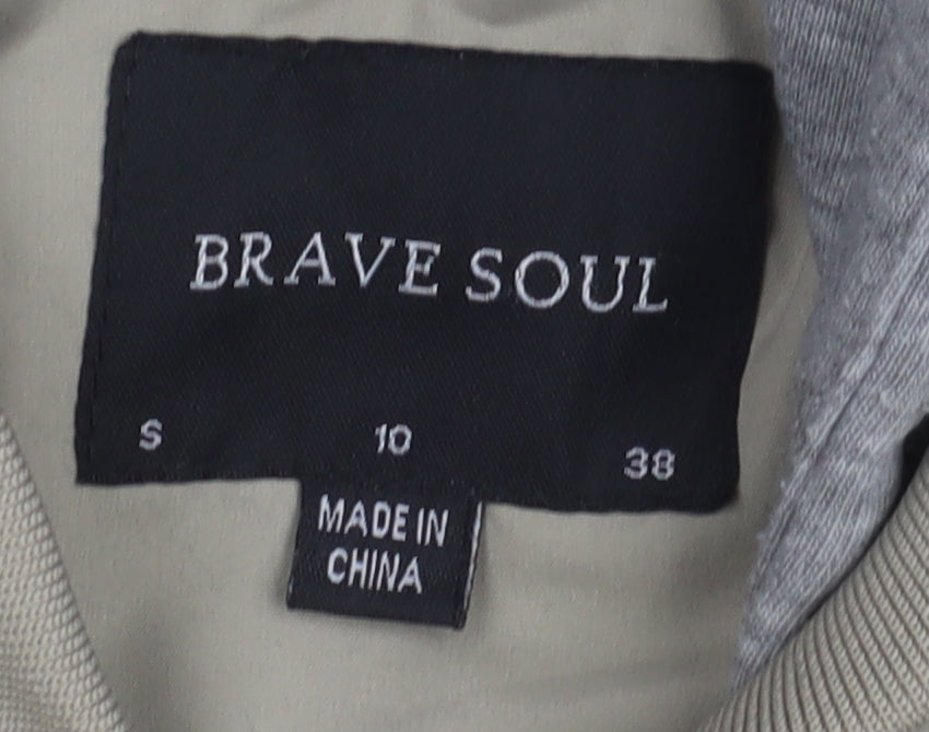 Brave Soul Women's Beige Hooded Bomber Jacket S