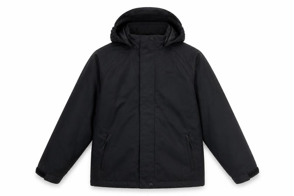 Front view of Hi Gear boys’ black hooded rain coat -, size 7-8