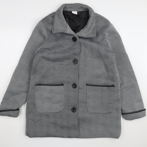 Anne de Lancay Women's Black Long Coat Size 18 Herringbone Button