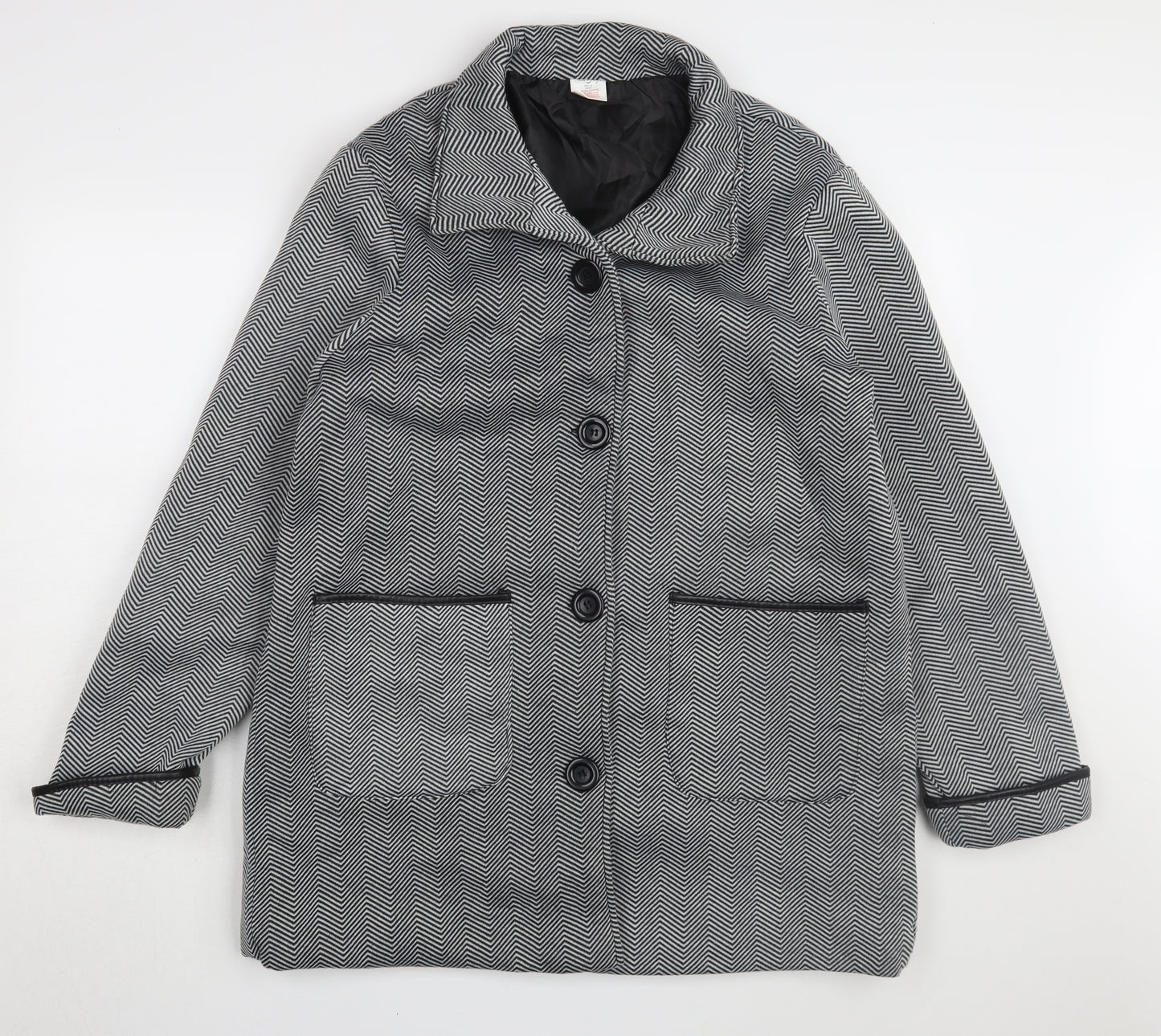 Anne de Lancay Women's Black Long Coat Size 18 Herringbone Button