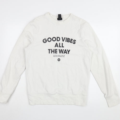 H&M Men's White Good Vibes Sweatshirt Size UK 10