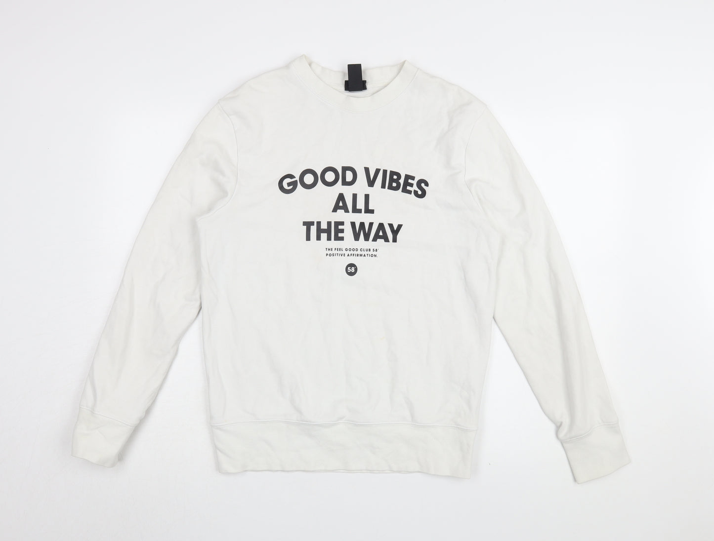 H&M Men's White Good Vibes Sweatshirt Size UK 10