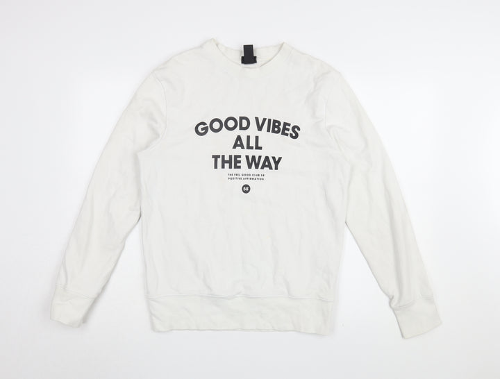 H&M Men's White Good Vibes Sweatshirt Size UK 10