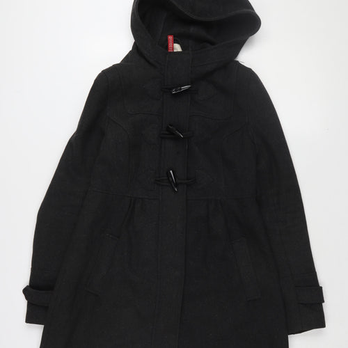 H&M Divided Women's Black Wool Duffel Coat Size 10