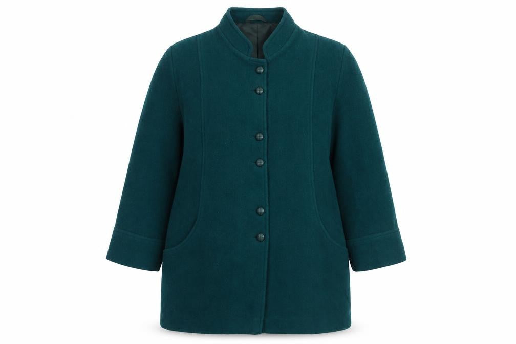 Front view of Damart Green Wool Women's Mid-Length Overcoat, size 18