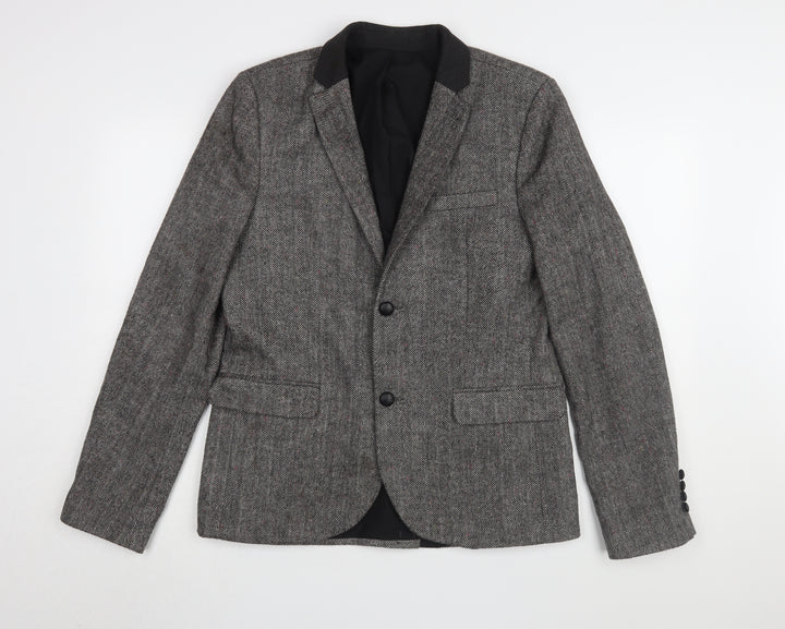 Topman Men's Grey Tweed Blazer 40R Herringbone Classic