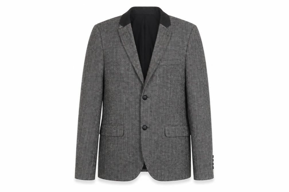 Front view of Topman Men's Grey Tweed Blazer 40R Herringbone Classic