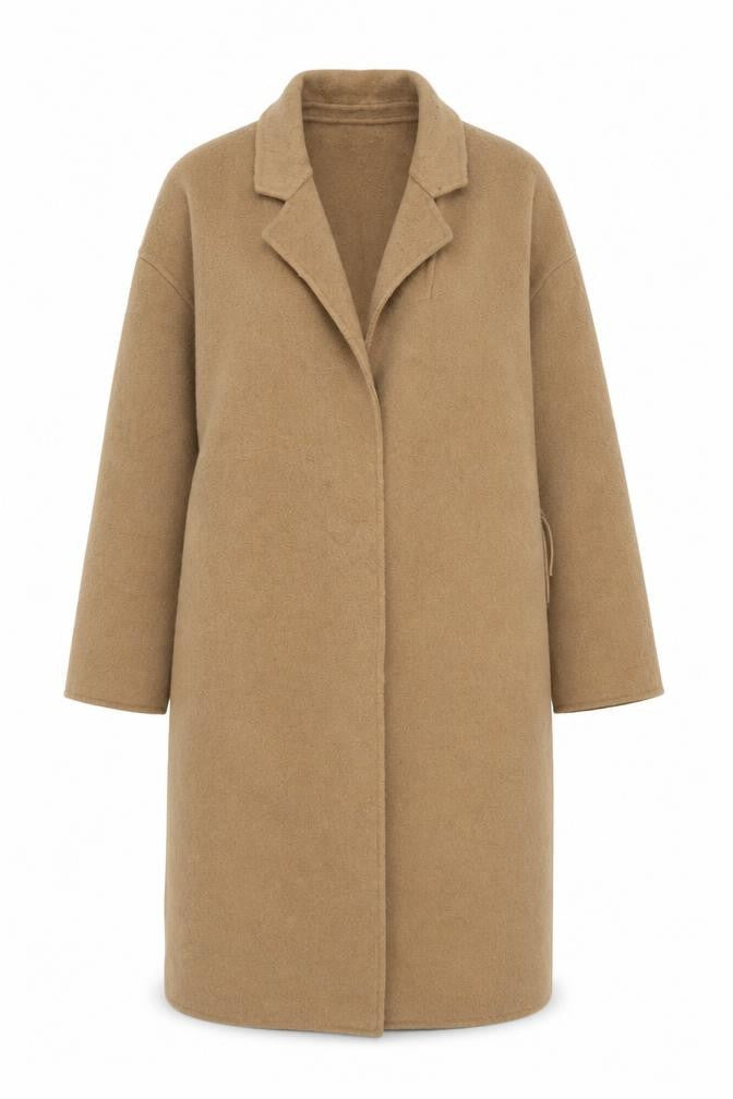 Front view of Mango Women's Beige Overcoat Long S