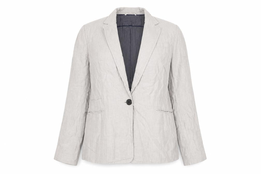 Front view of Zara Women's Grey Linen Blazer, size 14, Regular