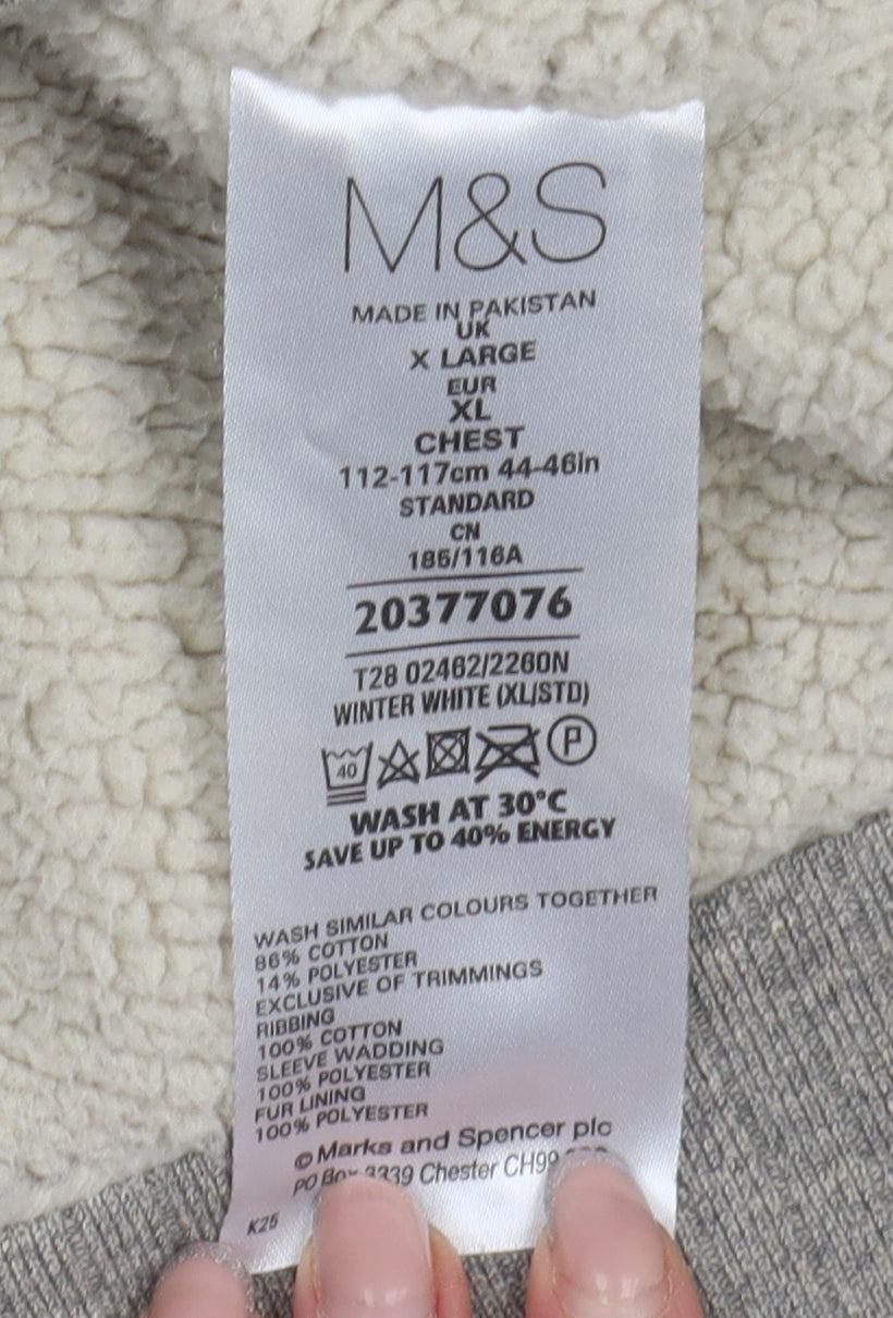 Marks and Spencer Men's Grey Fleece Full Zip Hoodie XL