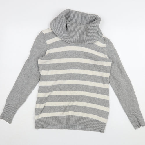 Gap Women's Grey Striped Roll Neck Pullover Jumper M