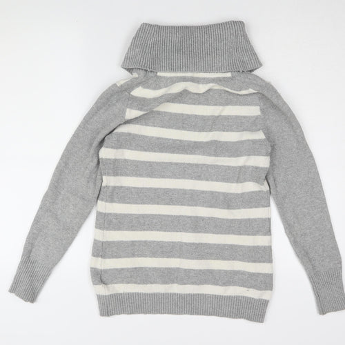 Gap Women's Grey Striped Roll Neck Pullover Jumper M
