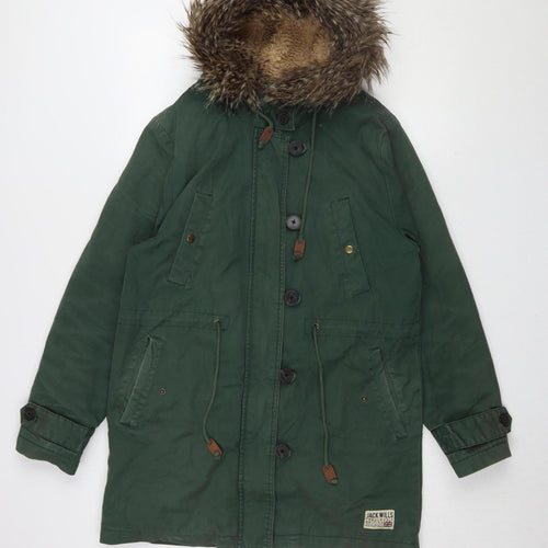 Jack Wills Women's Green Parka Size 12 Fur Trim Hooded