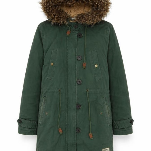 Jack Wills Women's Green Parka Size 12 Fur Trim Hooded