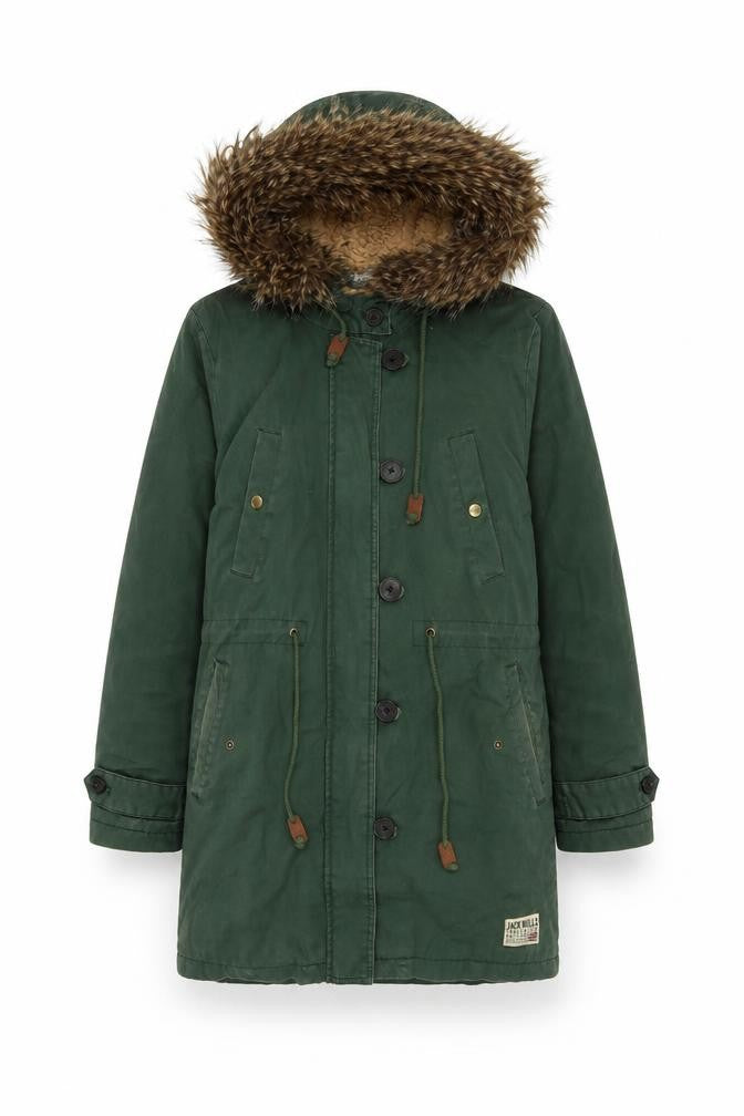 Jack Wills Women's Green Parka Size 12 Fur Trim Hooded