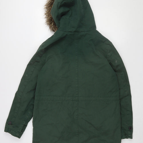 Jack Wills Women's Green Parka Size 12 Fur Trim Hooded