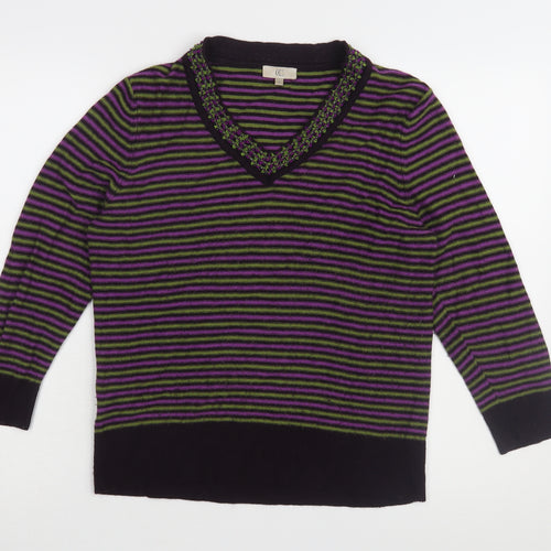 CC Women's Multicoloured Striped V-Neck Jumper - M