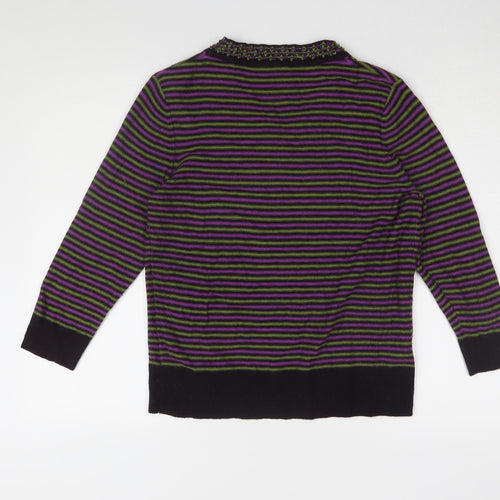 CC Women's Multicoloured Striped V-Neck Jumper - M