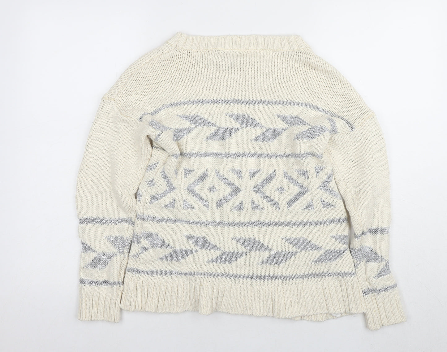 Mango Women's Ivory Geometric Knit Jumper Size 12