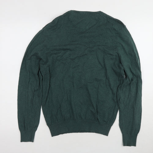 Massimo Dutti Men's Green V-Neck Pullover Jumper
