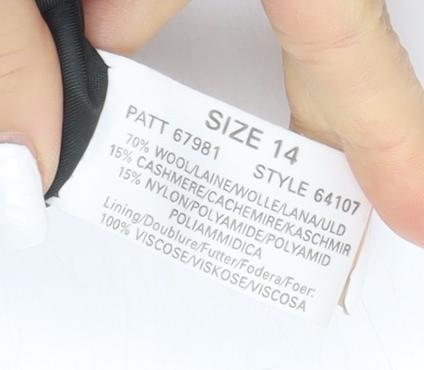 Precis Petite Black Wool Cashmere Overcoat Size 14