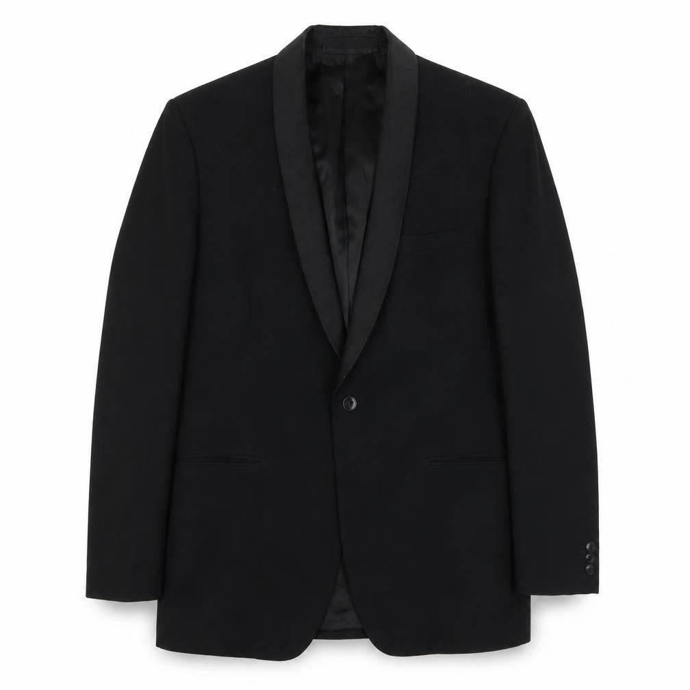 Front view of Maenson Men's Black Wool Tuxedo Blazer, size 40L