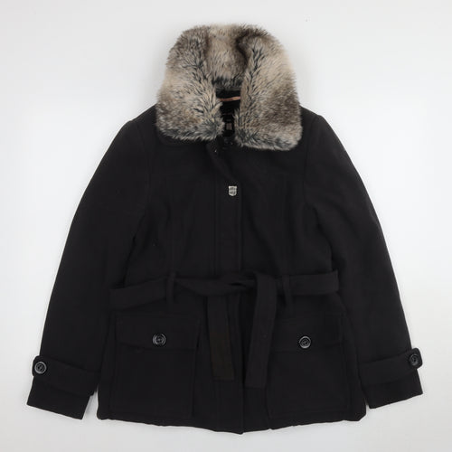 Brave Soul Women's Black Fur Trim Coat Size L