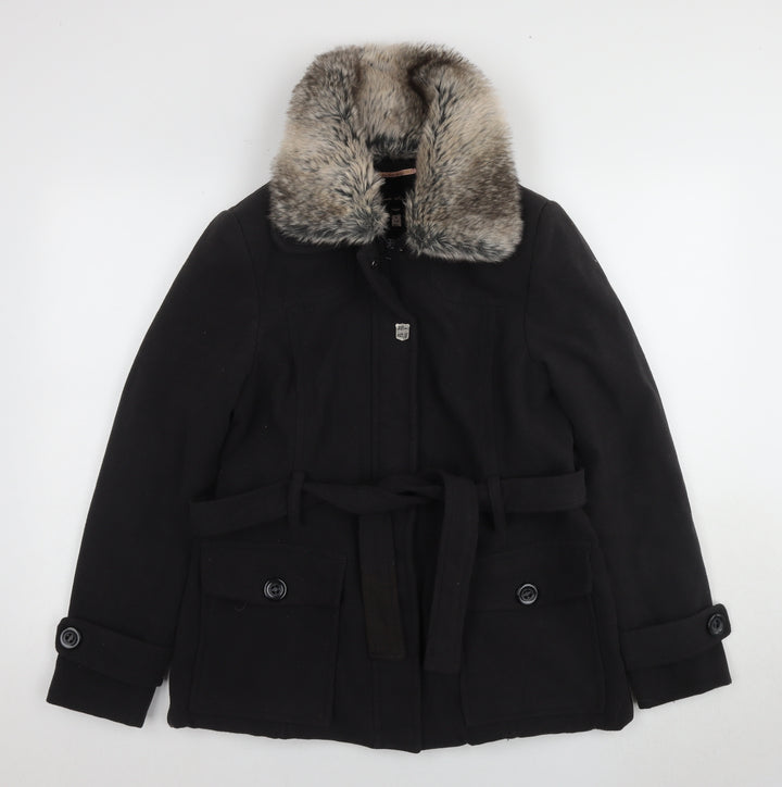 Brave Soul Women's Black Fur Trim Coat Size L