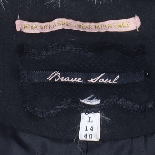 Brave Soul Women's Black Fur Trim Coat Size L