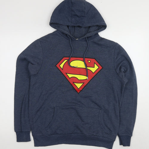 Superman Men's Blue Pullover Hoodie, L, Logo Style