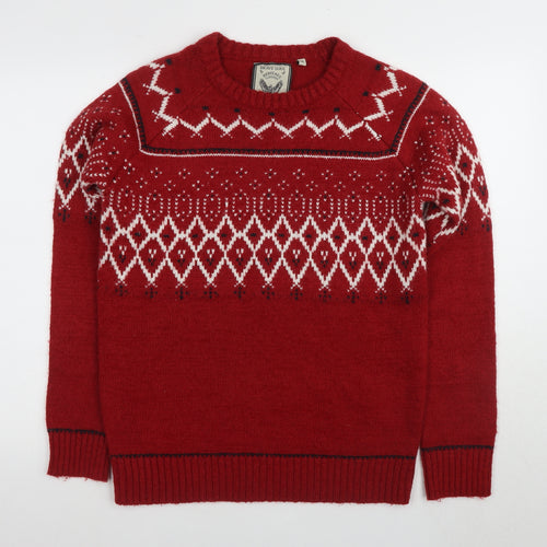 Brave Soul Women's Red Pullover Jumper, M, Fair Isle