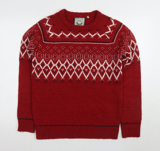 Brave Soul Women's Red Pullover Jumper, M, Fair Isle