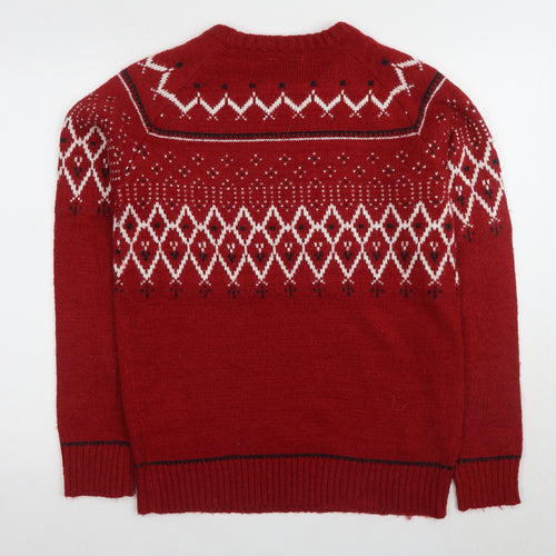 Brave Soul Women's Red Pullover Jumper, M, Fair Isle