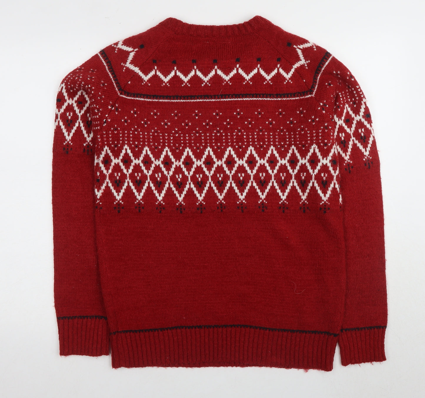 Brave Soul Women's Red Pullover Jumper, M, Fair Isle