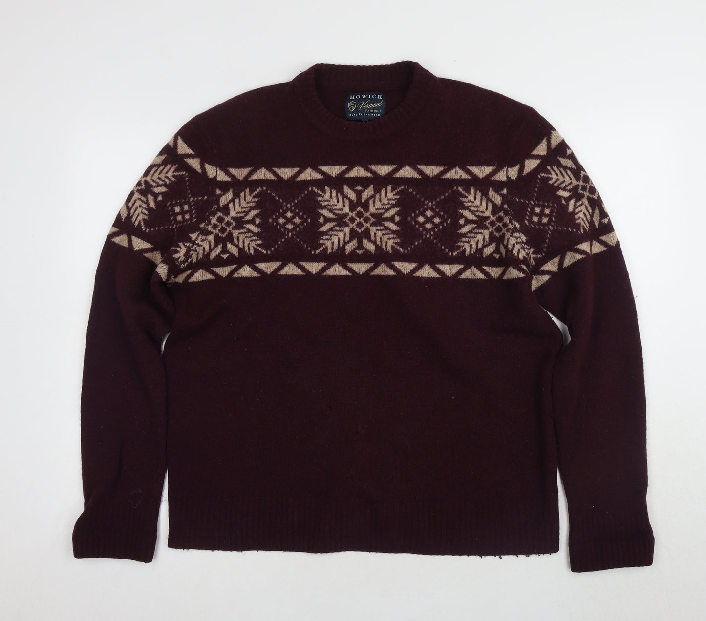 Howick Men's Red Fair Isle Wool Pullover Jumper L