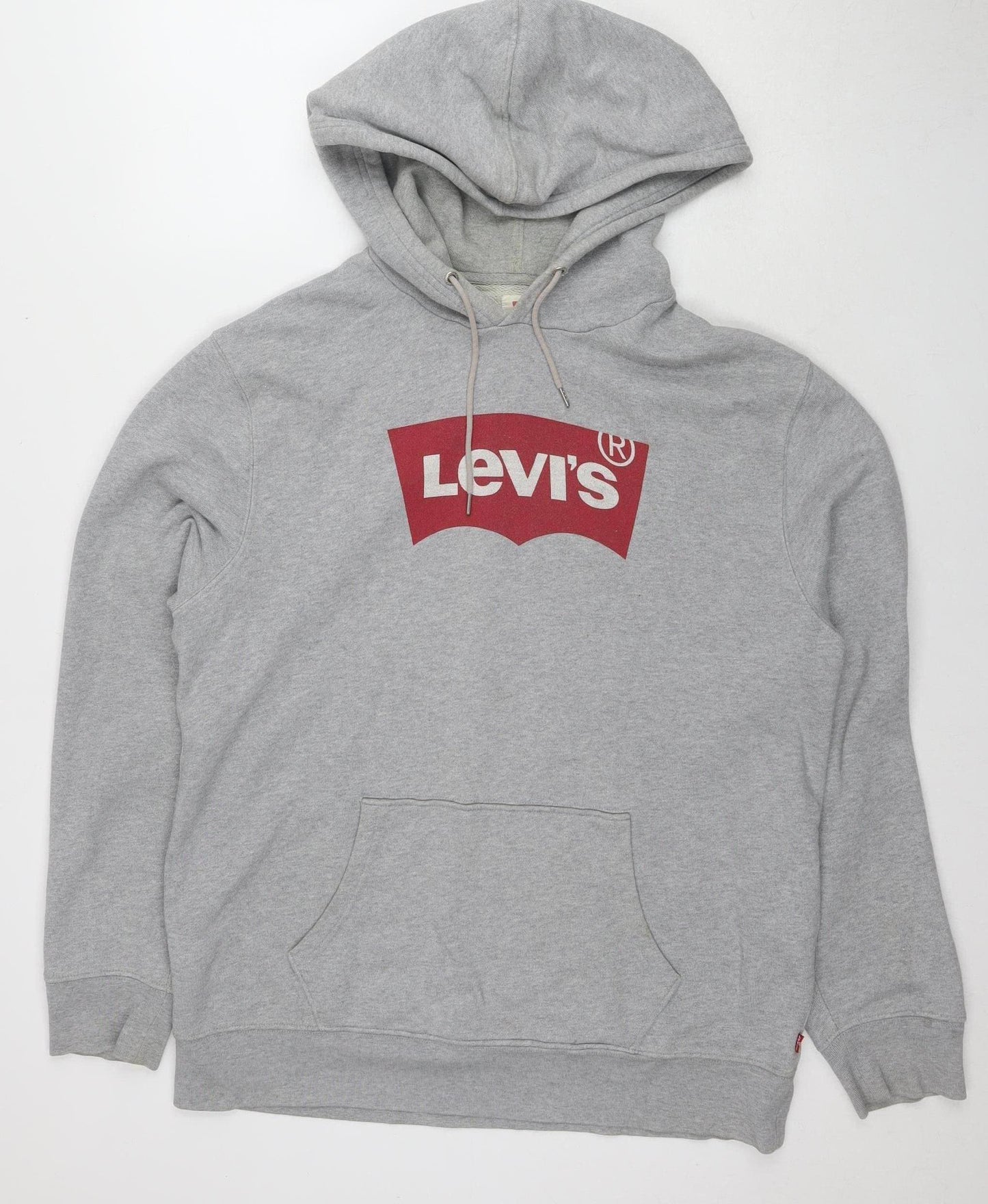 Levi's Men Grey Hoodie Pullover L Logo Fleece Long Sleeve