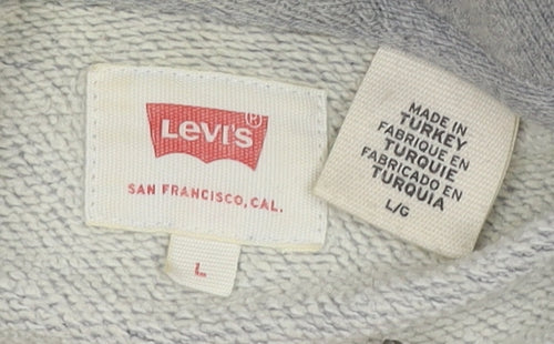 Levi's Men Grey Hoodie Pullover L Logo Fleece Long Sleeve