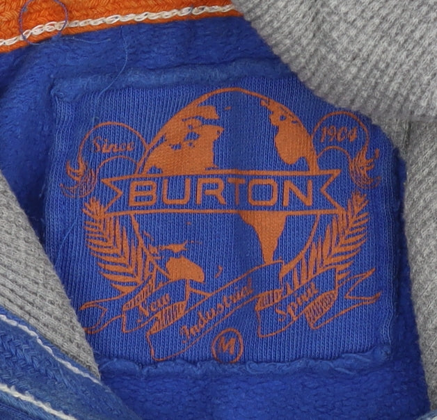 Burton Men's Blue Pullover Hoodie, Logo, Cotton, Size M