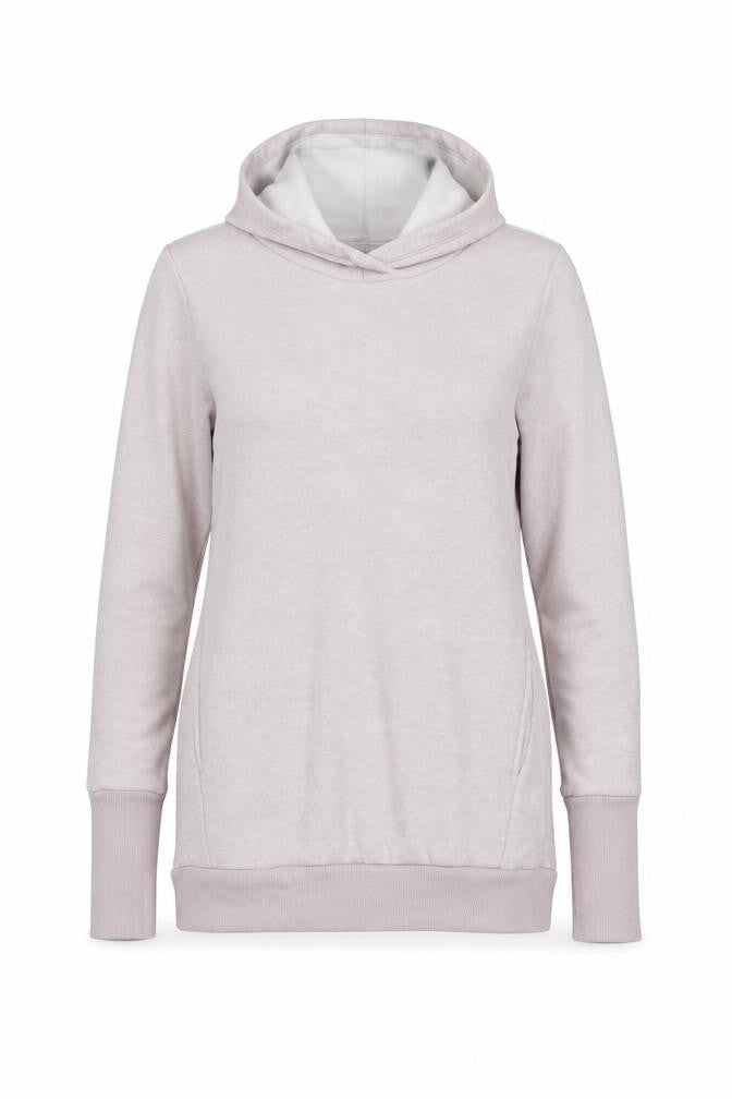 Front view of Fabletics Women's Beige Pullover Hoodie, size S, - Casual & Cozy