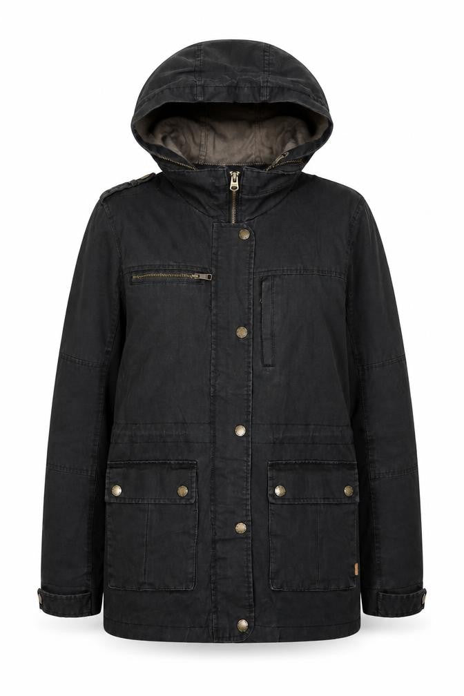 Front view of FatFace Women's Black Parka Jacket -, size 10, Hooded