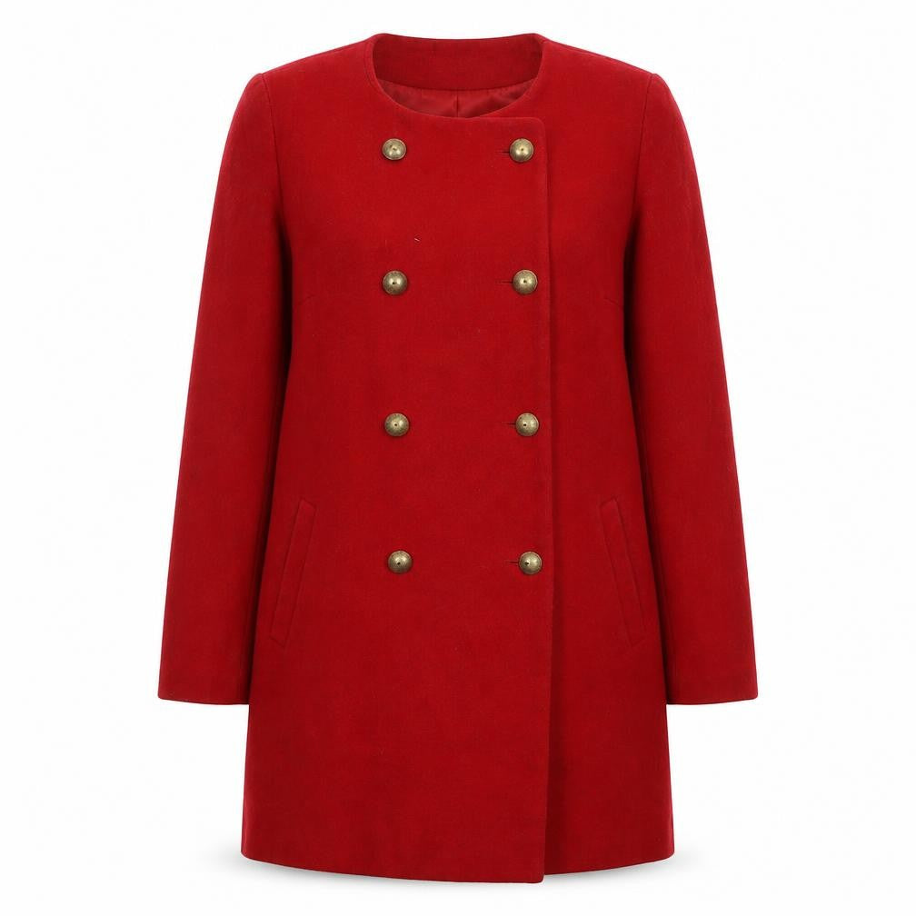 Mango Women’s Red Pea Coat Size 10 Elegant Wool Blend