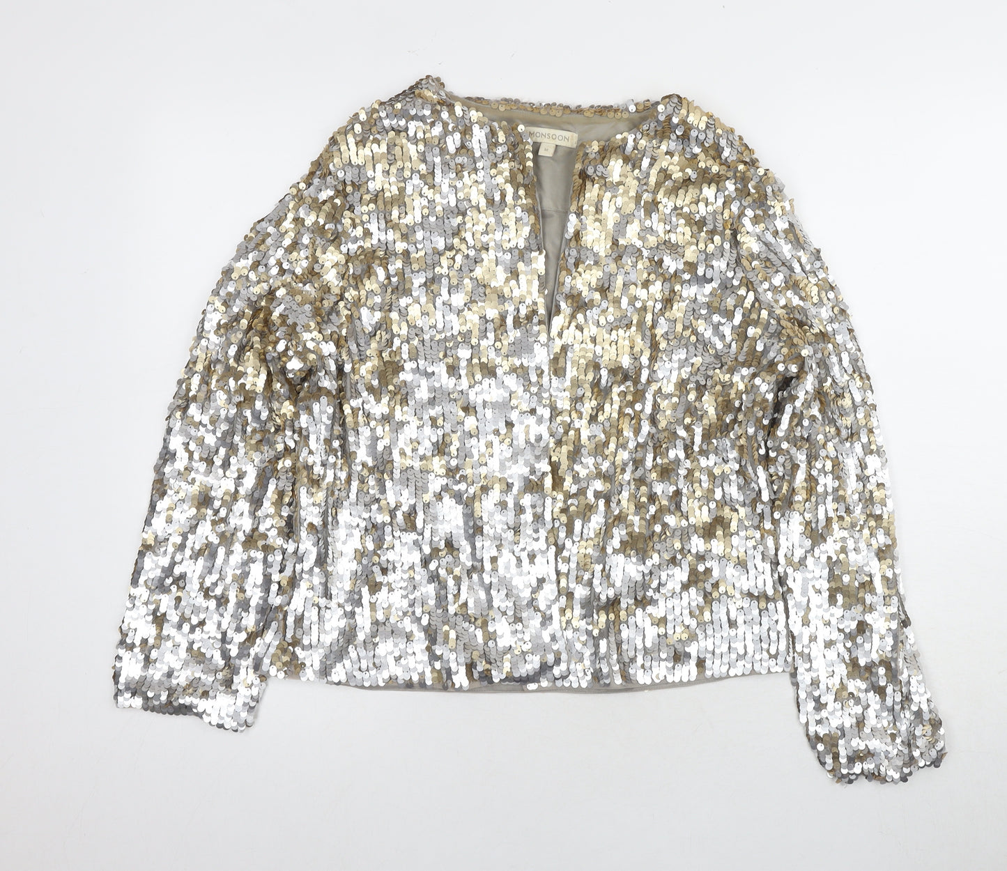 Monsoon Women's Sequin Bomber Jacket M Gold/Silver