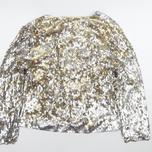 Monsoon Women's Sequin Bomber Jacket M Gold/Silver