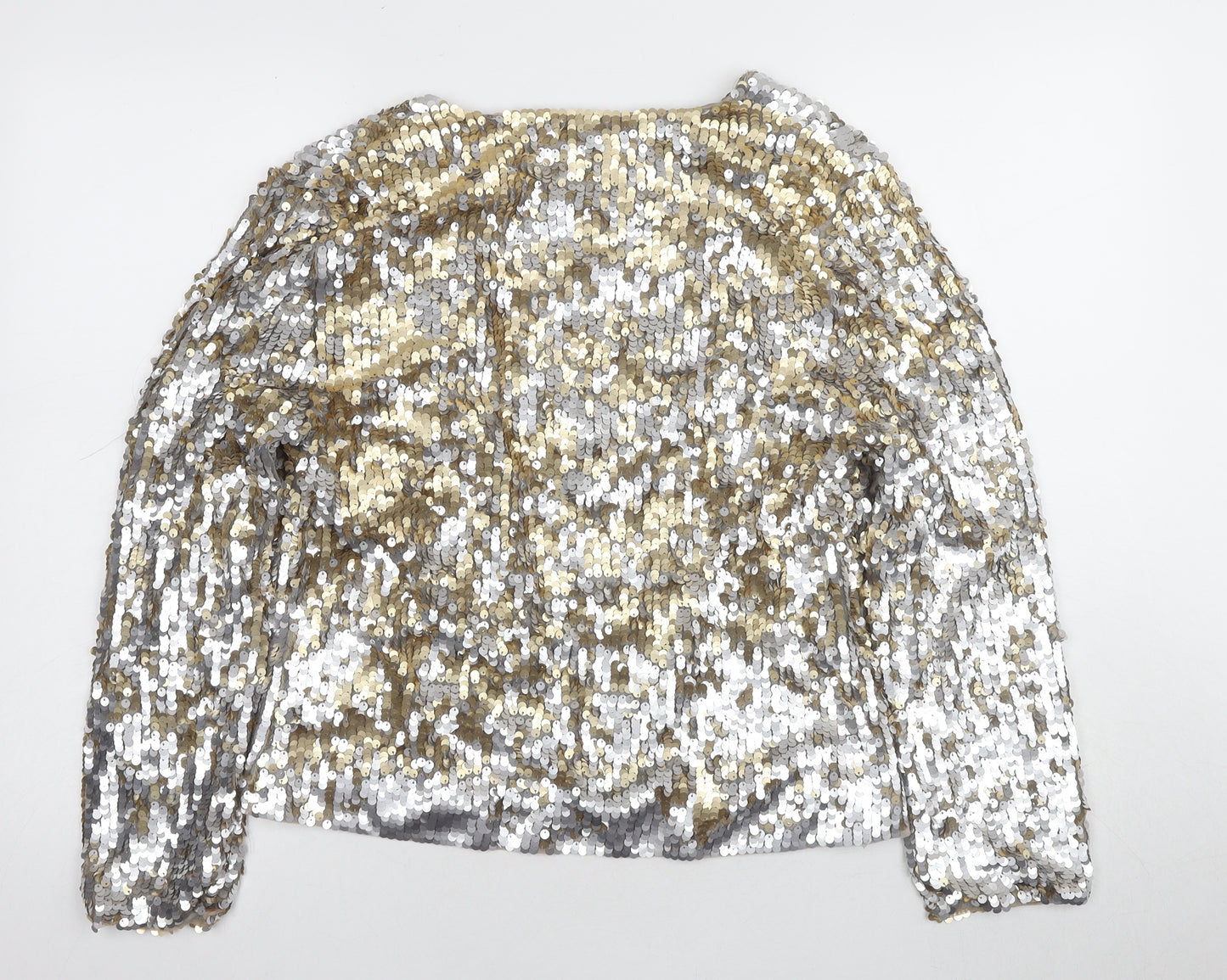 Monsoon Women's Sequin Bomber Jacket M Gold/Silver