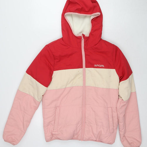 Rip Curl Girls Puffer Jacket Red, Pink & Beige 12Y Winter