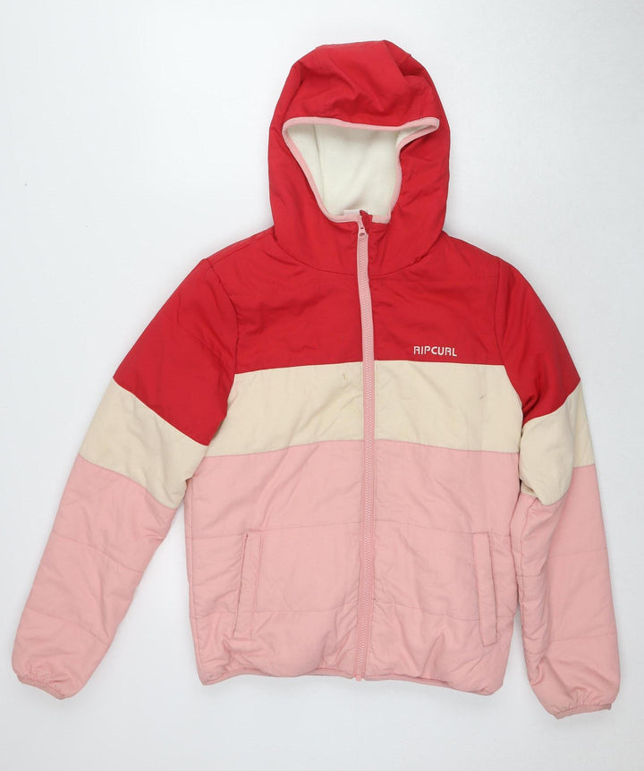 Rip Curl Girls Puffer Jacket Red, Pink & Beige 12Y Winter