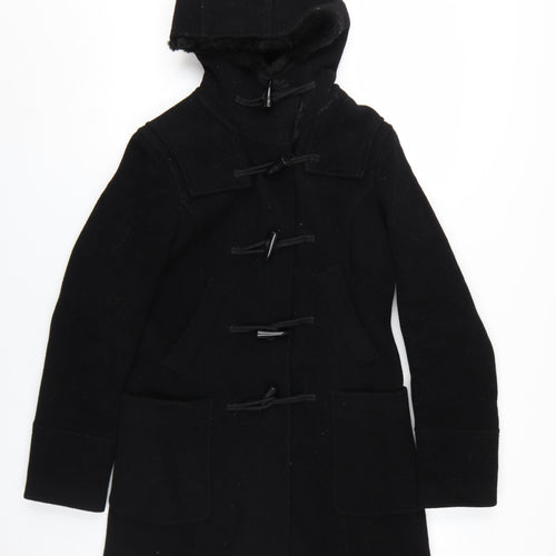 Topshop Women's Black Wool Duffle Coat Size 8