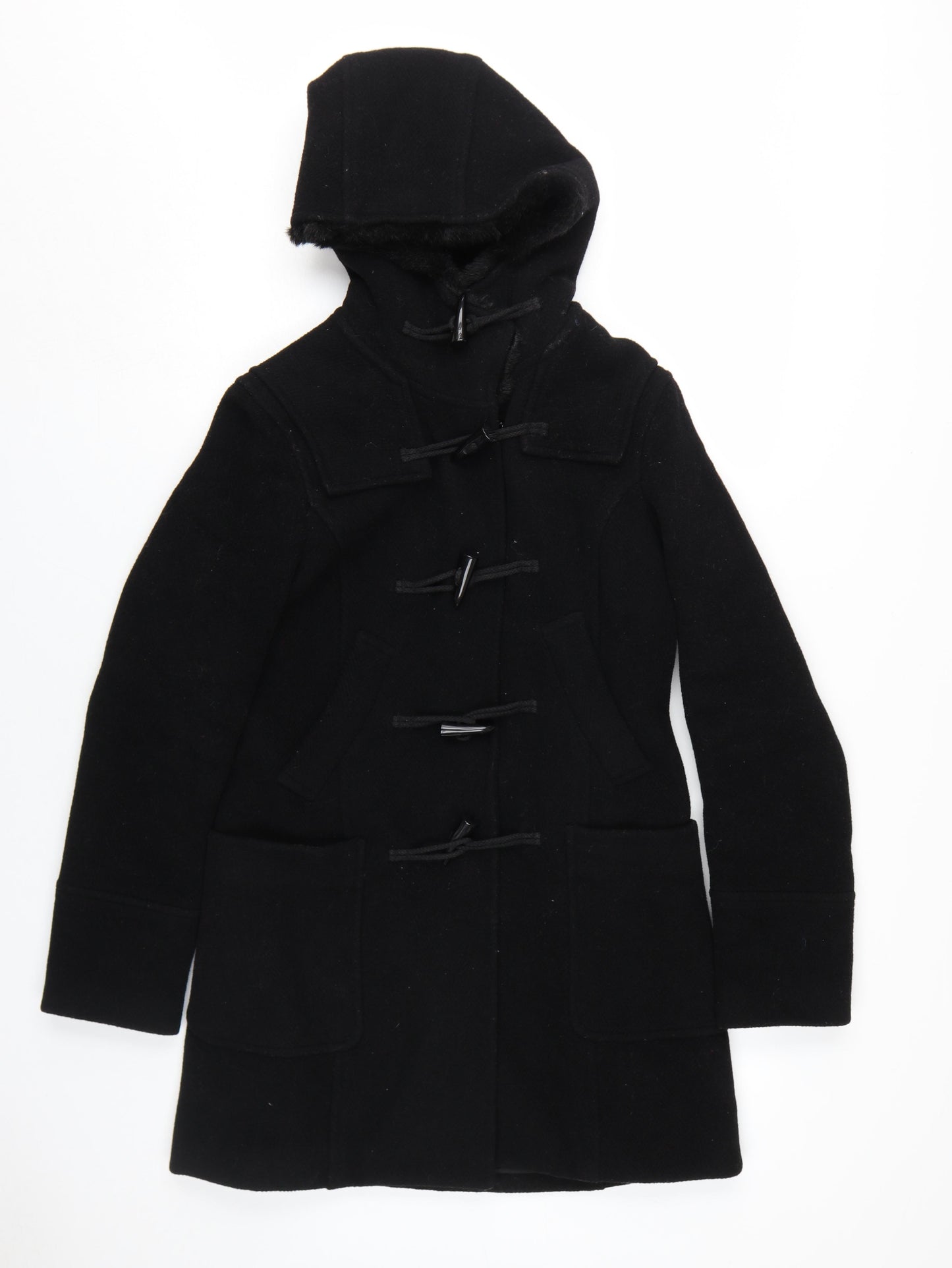 Topshop Women's Black Wool Duffle Coat Size 8